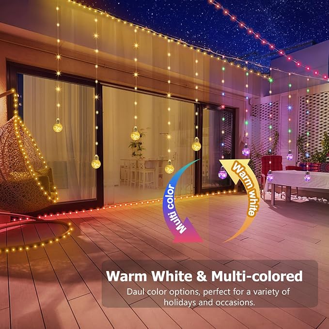 Wishing Ball Curtain Lights Battery Operated, 10ft x 3.3ft Warm White & Multicolor Fairy String Lights Curtain, Timer & IR Remote for Bedroom Backdrop Indoor Outdoor Christmas Party Decor