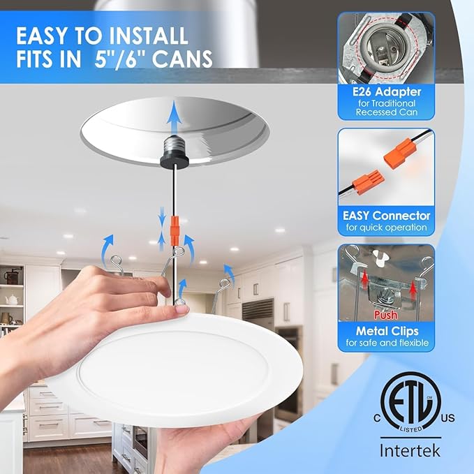 ANWIO Recessed Lighting 6 Inch, 5CCT Flat Retrofit LED Recessed Lights Can Needs, 2700/3000/4000/5000/6000K Selectable Can Lights 10W(120W Equivalent) CRI 80+ Dimmable E26 Base IC Rated & ETL 2 Pack