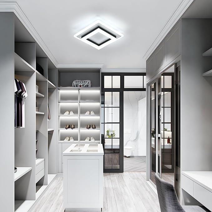 DELIPOP 2 Pack Modern LED Ceiling Light, 24W Black Flush Mount Ceiling Lamp Fixture, 6500K Cold White LED Hallway Light for Living Room Bedroom Entryway Bathroom Kitchen