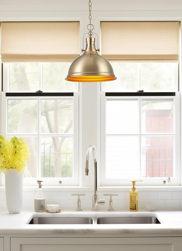 Kira Home Belle 14" Modern Industrial Gold Pendant Light with Dome Shade, Retro Metal Gold Hanging Light, Cool Brass Finish