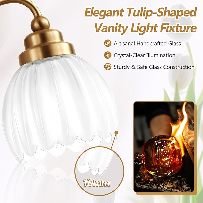 Vintage Bathroom Light Fixtures, Gold Bathroom Vanity Light, Matte Antique Brass Finish with Crystal Glass Shade, Wall Sconces Lighting for Bedroom, Living Room, Hallway (Milk White, 4-Light)