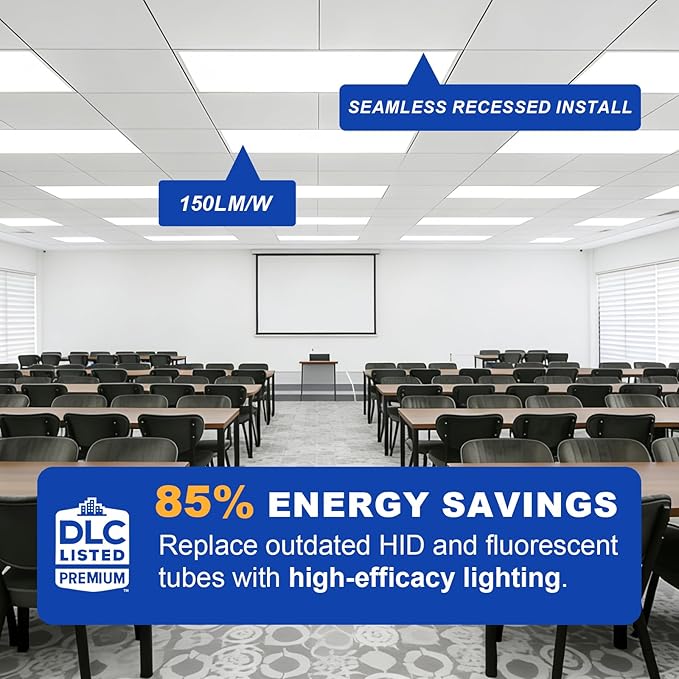 JESLED 4Pack 2x2 led Flat Panel Light, 10800LM, Drop Ceiling Lights Fixture for Office Kitchen Basement Laundry, 30W/40W/50W/60W/72W Selectable, 5CCT Switchable, 0-10V Dimmable, DLC ETL Listed