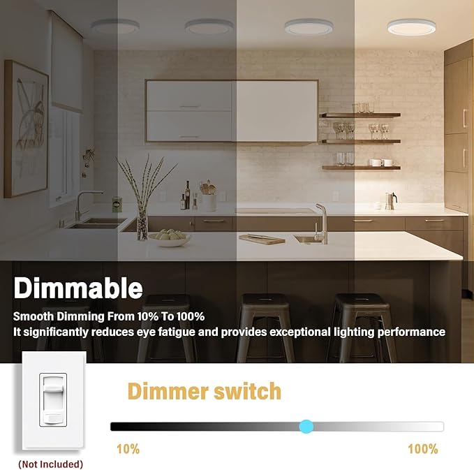 Flush Mount Ceiling Light Fixture - ETL Certified - 5 Inch Dimmable 3000K Warm White LED, 0.63'' Ultra Thin Round Design for Bedroom, Bathroom, Kitchen, Hallway, Basement, Closet (9-Pack)‌