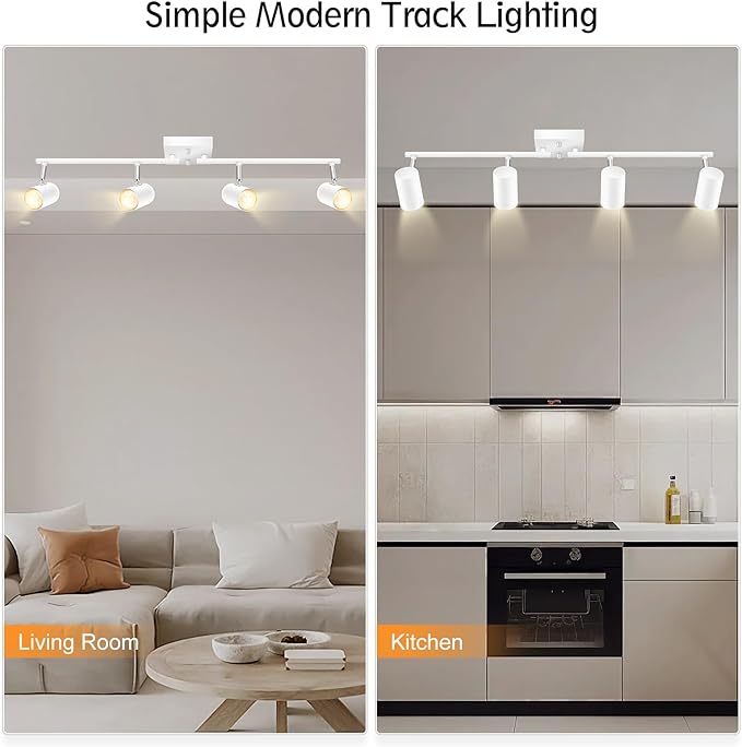 4 Light Track Lighting Fixtures Ceiling, Matte White Track Lights Ceiling with Flexibly Rotatable Light Heads, Modern LED Track Light kit for Kitchen/Hallway, GU10 Bulb Not Included