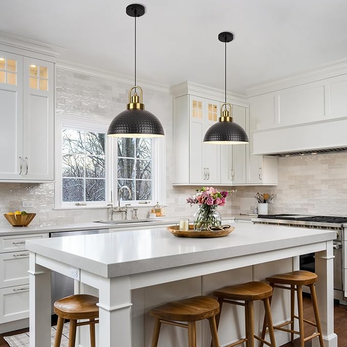 Pendant Light, 11.8" Black Pendant Lighting for Kitchen Island, Dining Room, Farmhouse Kitchen Pendant Lighting Over Island, Modern Adjustable Pendant Light Fixture, 1 Pack