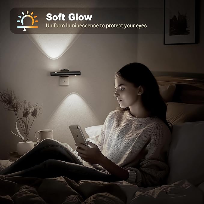 JandCase Dusk-to-Dawn Sensor Night Light, 5000K Daylight White Night Lights Plug into Wall, Adjustable Brightness 0-100LM, Dimmable LED Night Lights for Bathroom/Hallway/Bedroom/Stairway, 2 Pack