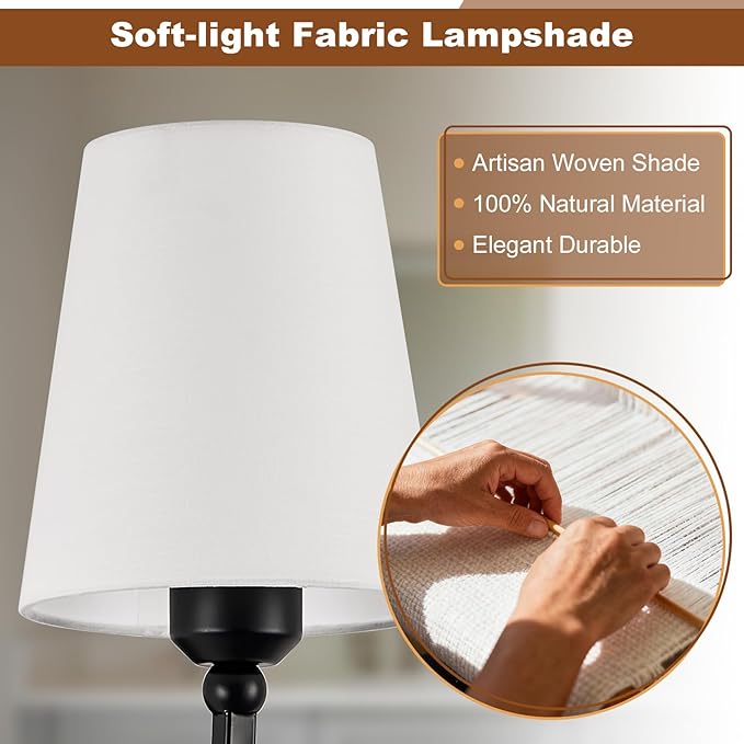 Bathroom Vanity Light, Matte Black Bathroom Light Fixtures, 5-Light Lighting Fixtures Over Mirror, Modern Wall Sconce with Flared White Fabric Shade, E26 Socket(ETL Listed)