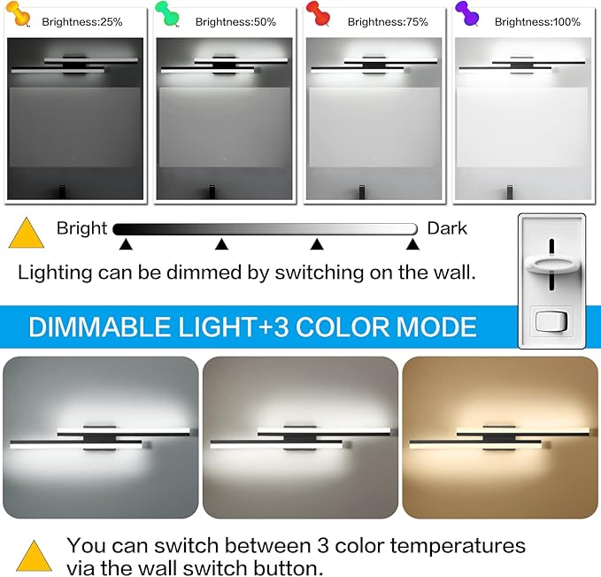 PRESDE LED Bathroom Vanity Light，Modern Black 32 Inch LED Wall Lighting Fixture Over Mirror 3CCT