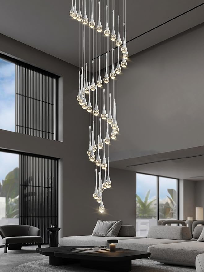 ykolupty 197inches Large Chandeliers for High Ceilings Silver Chandeliers for Entryway High Ceiling Pendant Lights Crystal Drop Light for Living Room Foyer Hallway Staircase