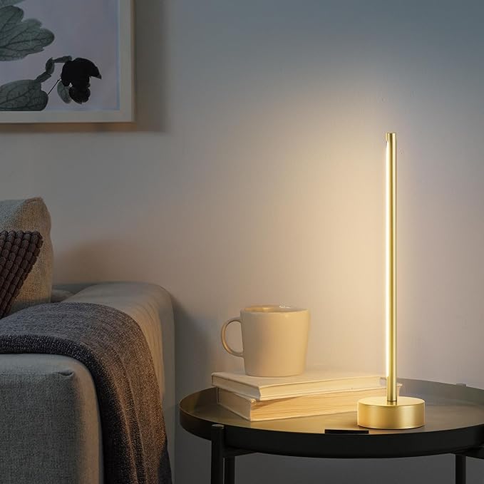 KARTOOSH Cordless LED Table Lamp, Battery Operated Portable Desk Lamp,Dimmable/3 Color/Memory Function,Modern Rechargeable Table Light for Living Room,Bedroom,Bedside,Gold