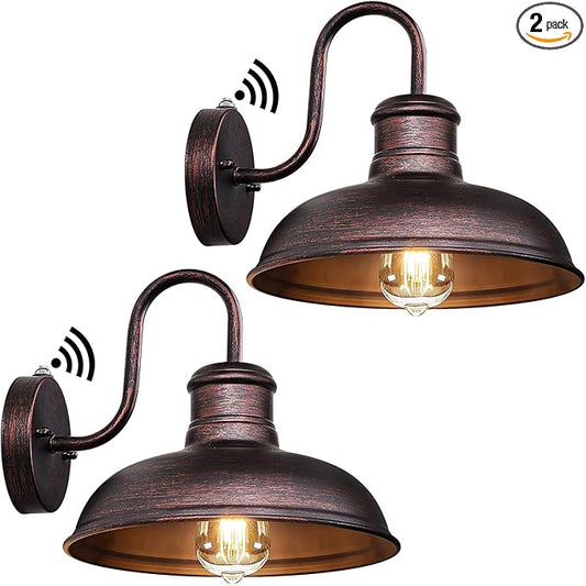 TOBUSA 2-Pack Dusk to Dawn Outdoor Wall Lights, Exterior Farmhouse Gooseneck Barn Light, Vintage Outside Wall Mount Light Fixture, Waterproof Outdoor Light for House Porch Garage, Distressed Brown