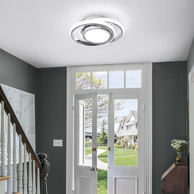 CANEOE 2 Packs Small Modern LED Ceiling Light,2 Rings Creative Design Ceiling Lamp Indoor Hallway Lighting Fixtures for Hallway Living Room Bedroom Kitchen Office (Chrome)
