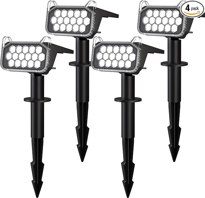 Solar Spotlights Outdoor Waterproof IP65 - Solar Spot Lights Uplights for Garden Yard Tree Flag Statue Flower Beds Landscape Auto On/Off 2 Lighting Modes Wall-Mount & Ground Stake White - 4 Pack