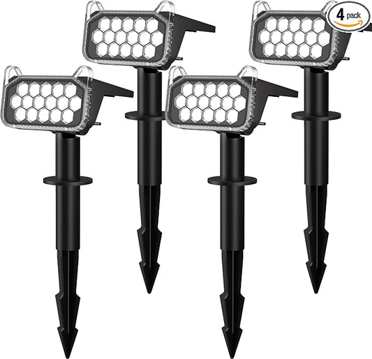 Solar Spotlights Outdoor Waterproof IP65 - Solar Spot Lights Uplights for Garden Yard Tree Flag Statue Flower Beds Landscape Auto On/Off 2 Lighting Modes Wall-Mount & Ground Stake White - 4 Pack
