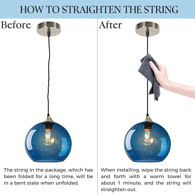 9.1in Large Blue Glass Pendant Light for Kitchen Island, 2-Pack with Extra LED Bulbs & 4.92ft Adjustable Cord | Modern Minimalist Lighting for Dining Room, Living Room, Entryway