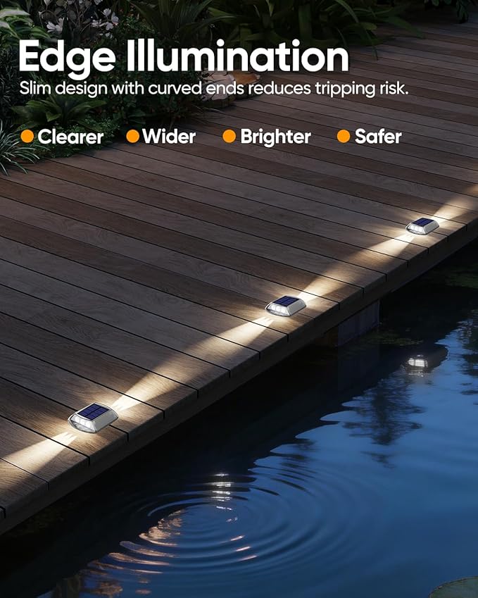 DetarZinLED Deck Lights Solar Powered, 8 Pack White Solar Pathway Driveway Light Outdoor IP68 Waterproof, Stick on & Screw Markers Deck Lights for Dock, Walkway, Sidewalk, Patio, Pool, Garden, Step