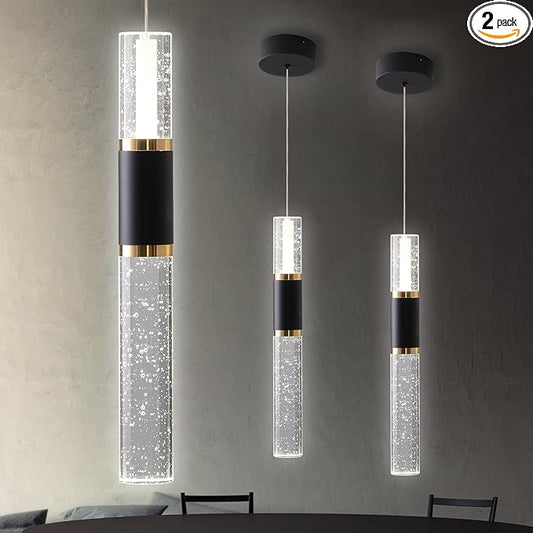 Modern Pendant Light Fixture, Black and Gold Kitchen Island Lighting for Dining Room Light Fixture Luxury Modern Led Pendant Light for Kitchen Island with Bubble Crystal Over Table