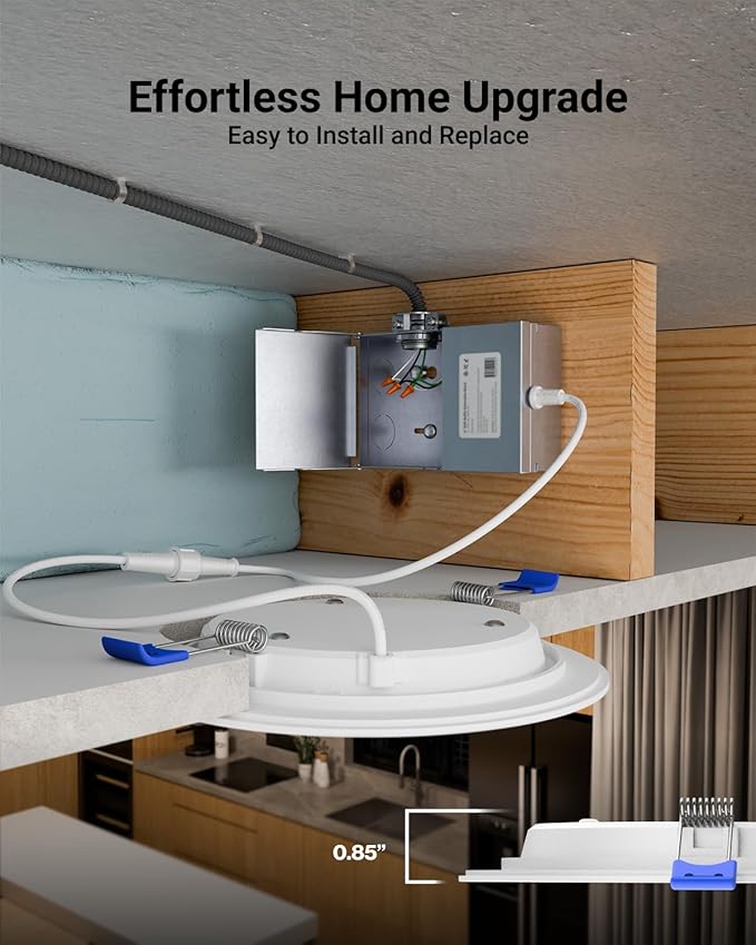 Sunco 6 Pack Recessed Lighting 6 Inch LED, Canless Ceiling Lights Slim with Junction Box, 850 LM, 14W (100W Equivalent), 3000K Warm White, Dimmable, Wafer Thin, 50000 Lifetime Hours ETL