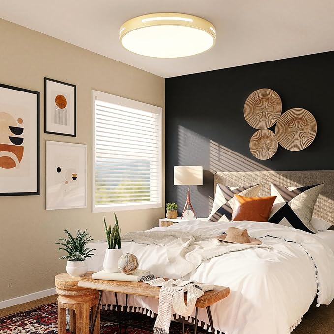 Gold LED Ceiling Light Fixture Flush Mount 15 inch 36W Set of 2, Dimmable Kitchen Lighting Fixtures LED, Modern Light Fixtures Ceiling Mount for Bedroom, Bathroom, Living Room