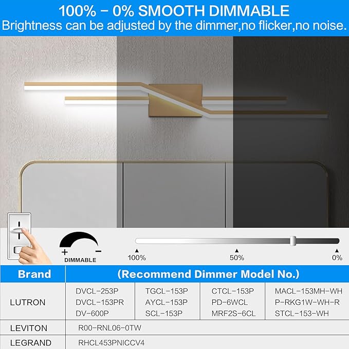 SOLFART Bathroom Lighting Fixtures Over Mirror Dimmable Bronze LED Vanity Lights for Bathroom 40 Inch Wall Lights