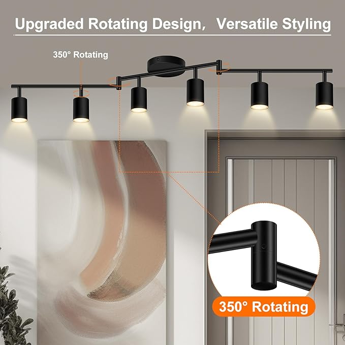 Track Lighting Fixture Ceiling, 44.3" Modern LED Track Lighting Kit, Black 6 Light Ceiling Light for Kitchen, Rotatable Spotlight Heads, Wall Mount Spot Lighting for Island/Bedroom(GU10, NO Bulb)
