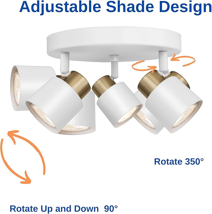 3 Light Track Lighting Kit, Matte White Brass Finish Canopy with Moden Flush Mount Ceiling Spotlight for Kitchen,Dining,Living Room,Home Improvement