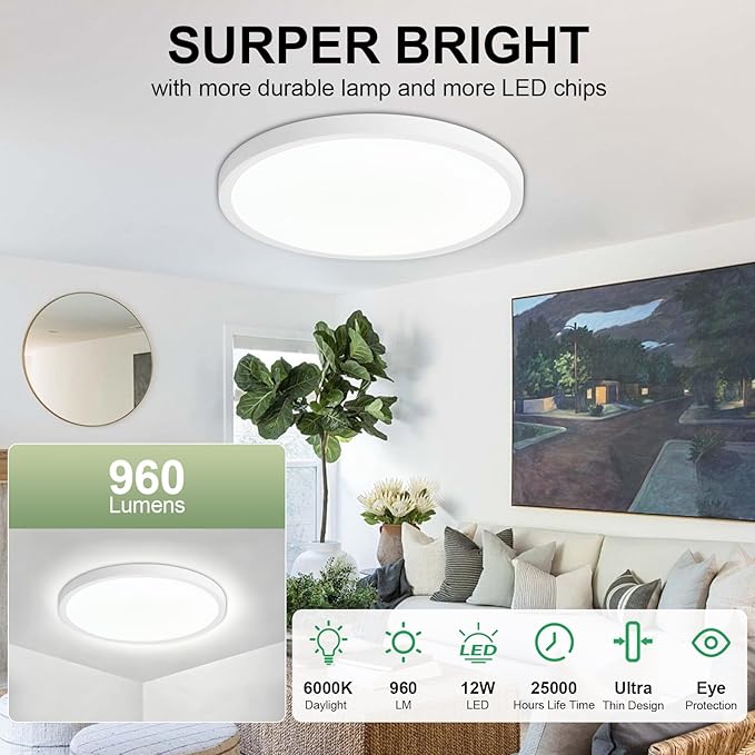 LED Flush Mount Ceiling Light: 7 inch 2Pack Super Slim Dimmable & 5CCT (2700-6500K) Kitchen Lighting Fixtures Ceiling - 12W White Low Profile Ceiling Lamp for Bedroom Garage Hallway