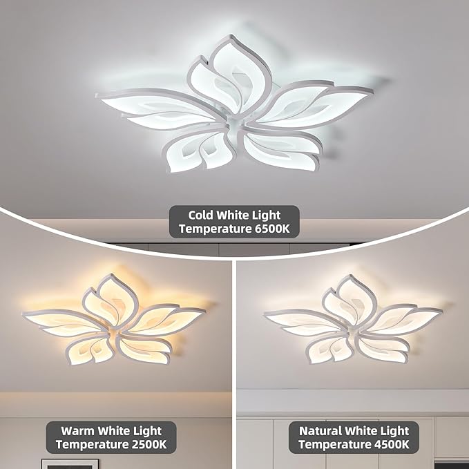 JAYMP 25.6" Flower Shaped Ceiling Light Dimmable Modern Ceiling Lamp Remote Control LED Lighting Fixture for Bedroom Dining Room Kitchen (White/5 Petals)