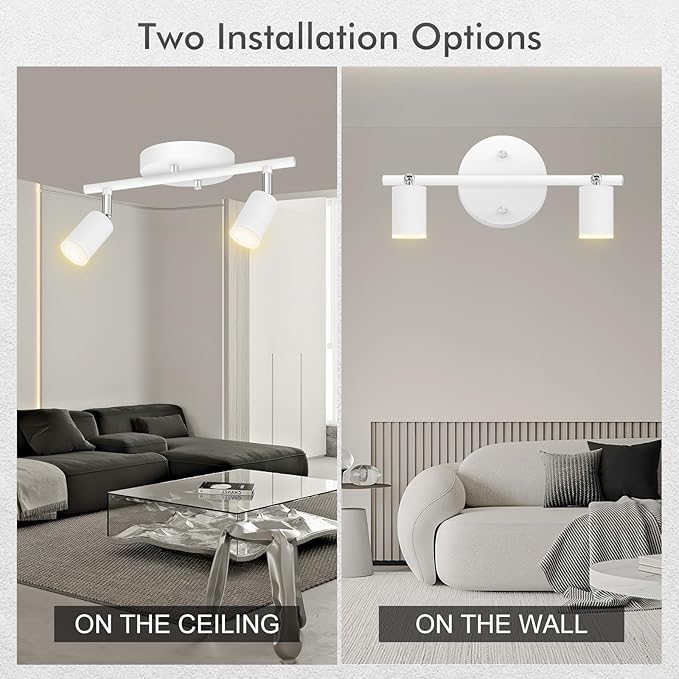 AUQUEE 2 Light Track Lighting Fixtures Ceiling, 8W/2700K White Track Lighting with Acrylic Lampshade & Rotatable Light Heads, 20000hrs Lifespan, Modern LED Track Lights Ceiling for Kitchen/Hallyway