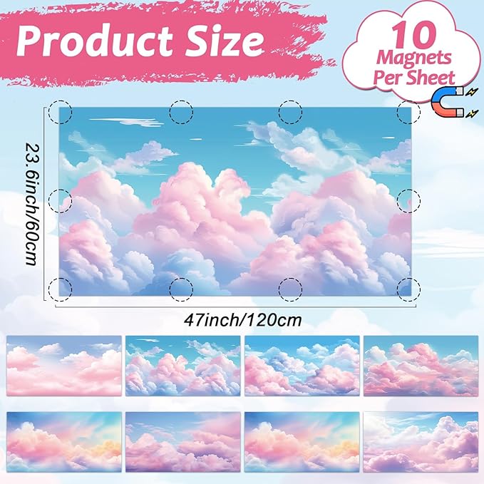 8 Pcs Fluorescent Light Covers with 80 Magnets Decorative for Classroom Ceiling Light 4 x 2 Feet Magnetic Lights Covers Filter Easy Install for Office Hospitals & Home Drop Ceiling Supplies (Cumulus)