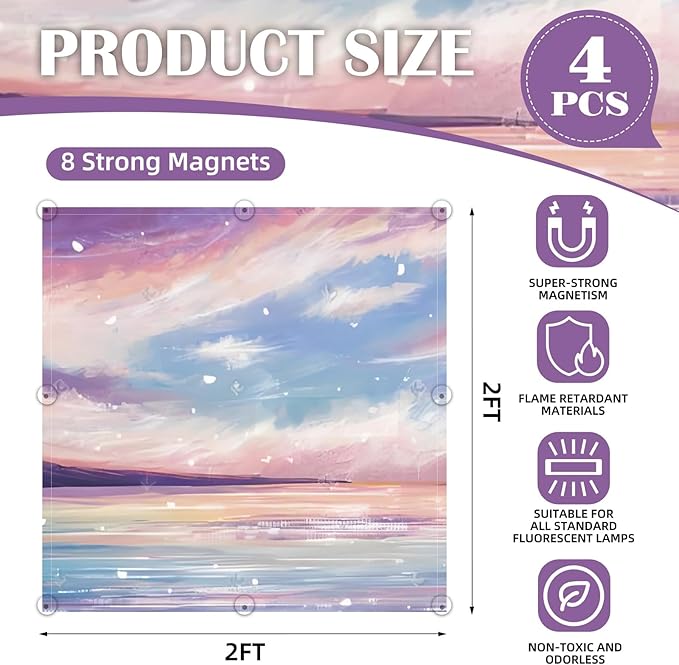 ANGSYLTH 2 x 2 Feet Fluorescent Light Covers - 4 Pcs Covers for Ceiling Lights, Magnetic Light Filters for Classroom, Office, Hospitals, Home (Sunset Glow)