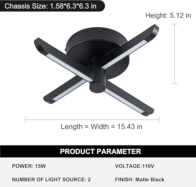 LED Mount Ceiling Light, Black Modern Close to Ceiling Light, Dimmable 3000K-6000K,LED Ceiling Lamp for Hallway, Small Entrance Door, Dining Room, Small Study Room