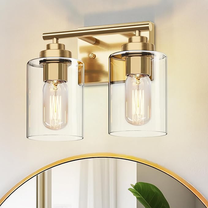 SKEJAO Bathroom Vanity Light Over Mirror,Bathroom Light Fixture Wall Sconce Lighting for Bedroom,Living Room (Gold, 2-Light)