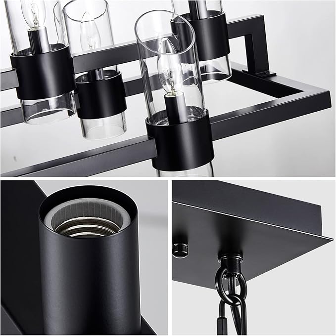WUZUPS Island Rectangle Chandelier 10-Light with Clear Glass Industrial Modern Farmhouse Linear Light Fixture for Dining Room Kithen Island, Width 42.5" Height 10.4", Black