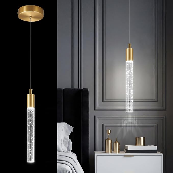 Modern Kitchen Island Pendant Light Dimmable LED Gold Brass Finish Mini Pendant Lighting Bedroom Bedside Table Small Pendant Lights（1-Pack）