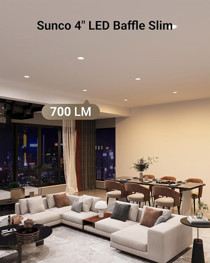 Sunco 24 Pack 4 Inch LED Recessed Light, Ceiling Canless Recessed Lights, Baffle Trim, 850 LM, 10W, Selectable CCT 2700K/3000K/4000K/5000K/6000K, Dimmable with Junction Box
