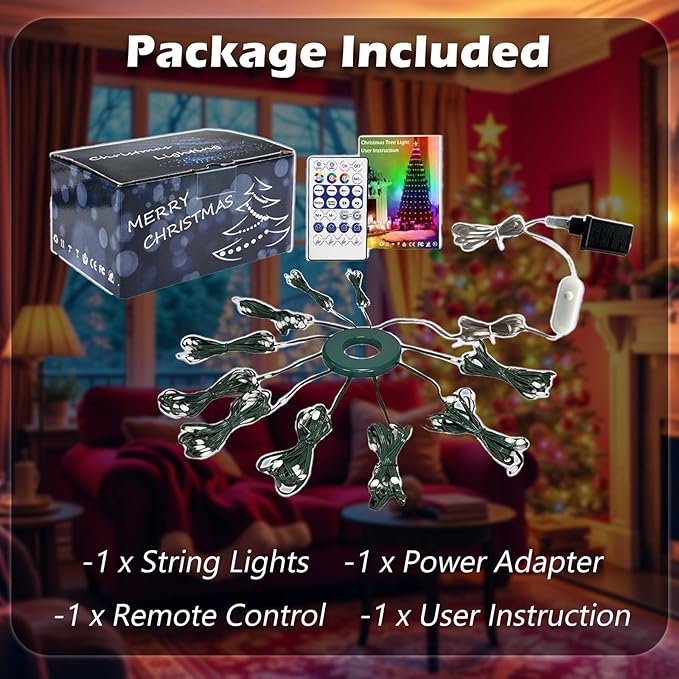 ROSE ME 200 LED Christmas Tree Lights, 6.6ft x 10 String Christmas Lights for Tree, Indoor & Outdoor, with App & Remote Control, Multicolor, DIY Modes, Music Sync, Waterproof, Easy Installation