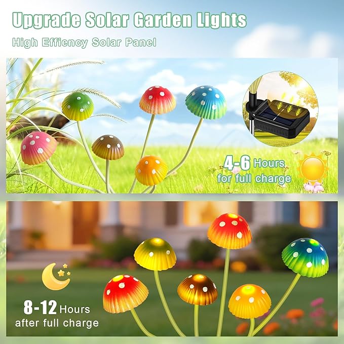 TEDOF Solar Mushroom Lights for Outside,2 Pack 12 LED Solar Swaying Mushroom Lights Waterproof Outdoor Decor for Lawn Porch Patio,Birthday Mothers Day Gifts for Women Mom
