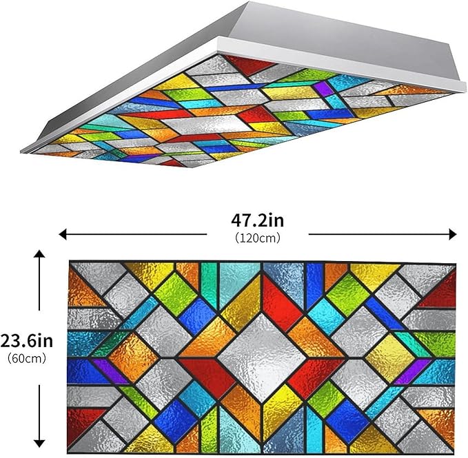 2 Pack Stained Glass Fluorescent Light Cover for Ceiling Light, Magnetic Ceiling Light Cover Classroom Lights Covers Classroom Supplies for School Classroom Home Office