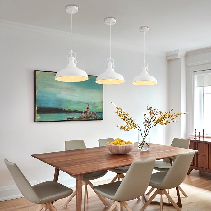 White Pendant Lights 2 Pack, Farmhouse Pendant Lights for Kitchen Island, 11.41" Kitchen Pendant Lighting, Modern Hanging Light Fixtures for Kitchen Dining Room