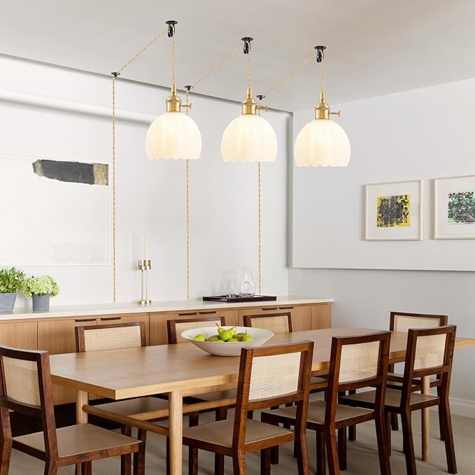 2 Pack Plug in Pendant Light Fixtures, Hanging Light Fixture Vintage Glass Pendant Light, Mini Milk White Tulip Hanging Lamp, Pendant Lighting for Kitchen Island, Bedroom, Dining Room, Living Room
