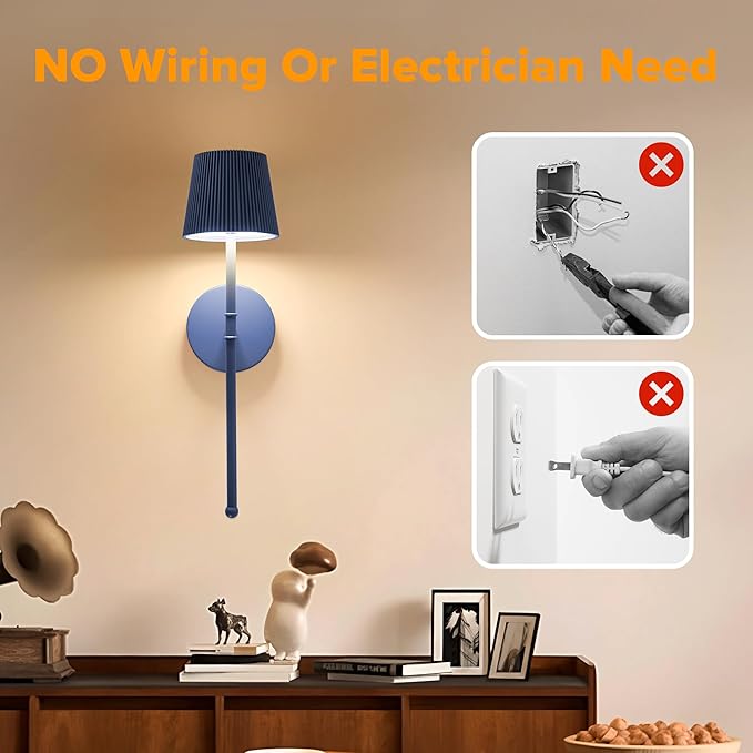 LUTEC Cordless Wall Sconces Set of 2, 5200mAh Wireless Rechargeable Battery Operated LED Wall Lamps, 3 Color Stepless Dimming Portables Lightings for Wall Painting/Living Room/Bedroom/Hallway Decor