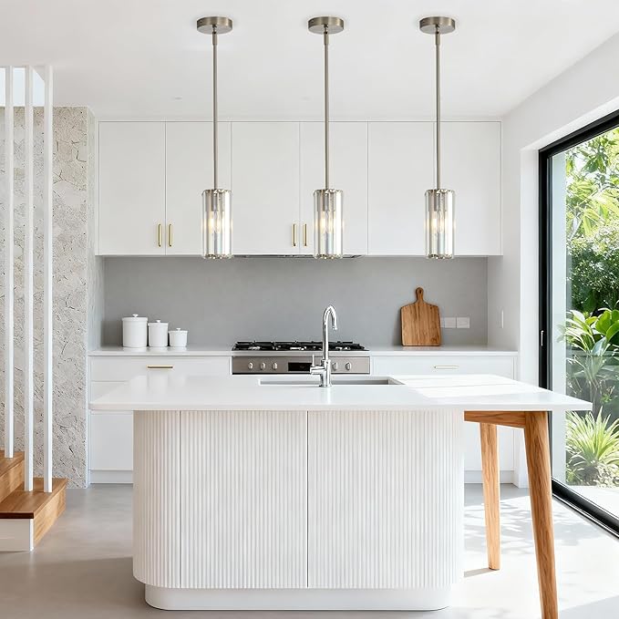 Modern Pendant Light for Kitchen Island, Brushed Nickel 1-Light Mini Crystal Chandelier with E26 Base, Small Hanging Luxury Fixture for Dining Room, Foyer and Hallway