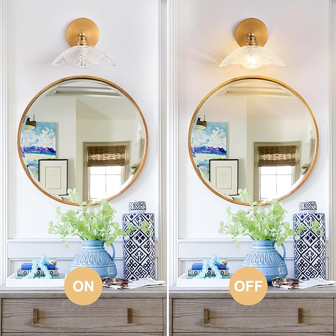 Bathroom Vanity Light, 9.05 Inch Single Light Brushed Antique Brass Wall Sconce, Vintage E12 Bathroom Light for Mirror, Euro Classic Lighting for Hallway, Bedroom, Powder Room