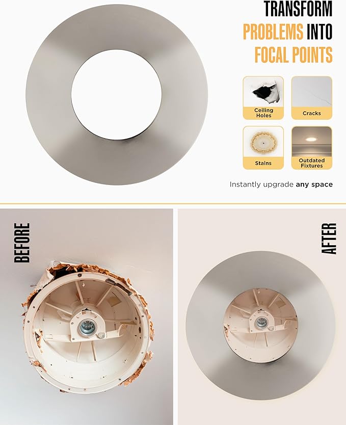 The Can Converter Ceiling Medallion for Recessed Can Light – Home Improvement Decorative Steel Flat Goof Ring & Cover Plate for 5" & 6" Cans, Small Ceiling Medallion for Chandeliers, Polished Chrome