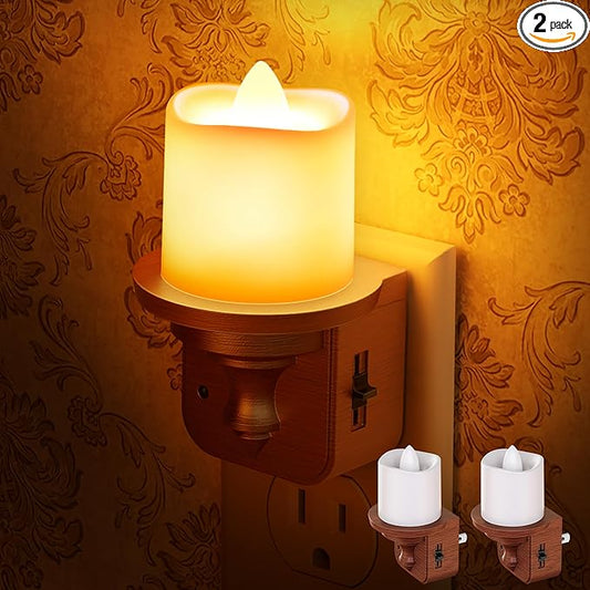 Briignite Candle Night Light, Amber Night Lights Plug into Wall 2 Pack, LED Vintage Night Light with Light Sensor, 0-100LM Dimmable Nightlight Plug in, Nightlight for Kids Hallway Bathroom Bedroom