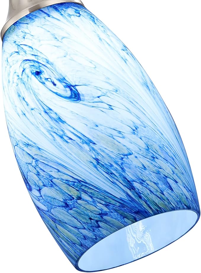 karyfine Mini Pendant Lights Kitchen Island White Blue Glass Lamp Shade Hand Blown Glass Pendant Light with Brush Nickel Finish Adjustable Cord for Kitchen Over Sink Hallway,Dining Room,Stairs Way