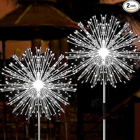 JJGoo Solar Firework Lights, 2 Pack 120 LEDs 2 Lighting Modes Solar Garden Lights Outdoor Waterproof for Yard Patio Walkway Pathway Party Wedding Christmas Decorative- Cool White