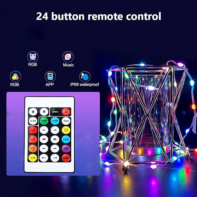 Color Changing Fairy Lights with Remote, USB 32.8ft RGB+IC Light Twinkle Bluetooth APP Control,Dimmable Xmas Music Sync Lights Timer IP67 Waterproof for Christmas Tree Indoor Outdoor Decor