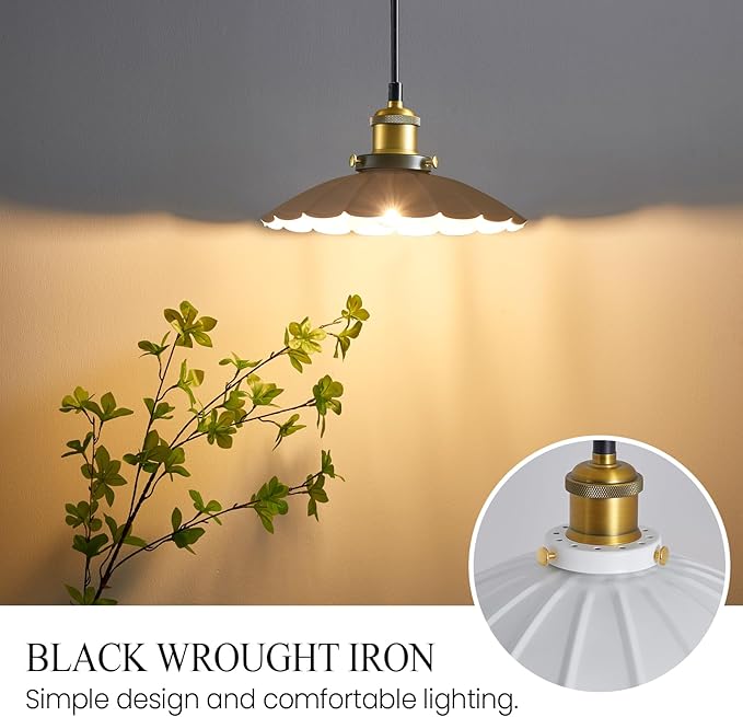 Plug in Pendant Light Industrial 9.8 Inch White Lampshade Kitchen Island On/Off Switch Hanging Lamp Plug in Adjustable 14Ft Cord Hanging Lights for Bedroom and Living Room